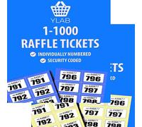 2x Raffle Ticket Books 1-1000 - Choose Colour | Perforated, Security Numbered | 5 Tickets Per Strip | Fundraising, Prize Draws, Cloakroom, Events | Duplicate-Free, Easy Tear (Yellow & Blue)