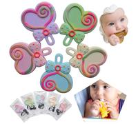 2X Random Colors Silicone Baby Teether - Sensory Exploration and Teething Relief with Easy Adjustable String, Heart Candy Massaging Teether, 0+ Months Babies
