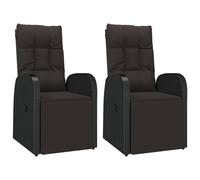 2x Reclining Garden Chairs with Cushions Black Poly Rattan Recliner vidaXL