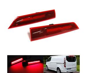 2x Red Lens LED Rear Barn Door High Level Centre Third Brake Stop Light Left Right For 2012-2023 Transit Custom Tourneo Custom