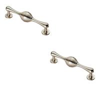 2x Reeded Beehive Handle on Round Rose and Stem 128mm Fixing Centres Nickel