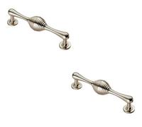 2x Reeded Beehive Handle on Round Rose and Stem 128mm Fixing Centres Nickel