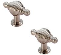 2x Reeded Beehive Style Cabinet Door Knob with Finials 26mm Dia Rose Nickel