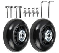 2x Replacement Suitcase Wheels 64mm Rubber Metal Trolley | 64mm diameter, 24mm width, rubber and metal construction, black finish