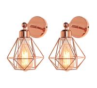 (2X) Retro Wall Light Modern Wall Lamp E27 Adjustable Angle (Rose Gold) Metal Cage Wall Sconce Indoor Lighting