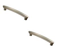 2x Ridge Deisgn Curved Cabinet Pull Handle 160mm Fixing Centres Satin Nickel