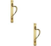 2x Right Handeda Door Pull Handle With Dot Pattern 384 x 42.5mm Polished Brass