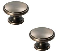2x Ring Domed Cupboard Door Knob 38.5mm Diameter Gun Metal Cabinet Handle