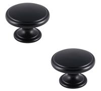 2x Ring Domed Cupboard Door Knob 38.5mm Diameter Matt Black Cabinet Handle