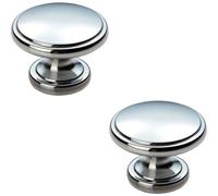 2x Ring Domed Cupboard Door Knob 38.5mm Diameter Polished Chrome Cabinet Handle