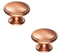 2x Ring Domed Cupboard Door Knob 38.5mm Diameter Satin Copper Cabinet Handle