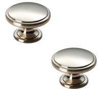2x Ring Domed Cupboard Door Knob 38.5mm Diameter Satin Nickel Cabinet Handle