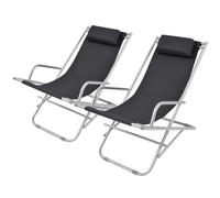 vidaXL Reclining Deck Chairs 2 pcs Steel Black UK HOT