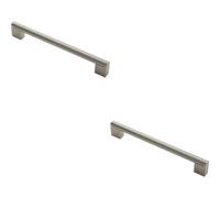 2x Round Bar Pull Handle 232 x 14mm 192mm Fixing Centers Satin Nickel & Steel