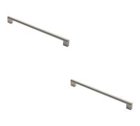 2x Round Bar Pull Handle 360 x 14mm 320mm Fixing Centres Satin Nickel & Steel