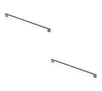2x Round Bar Pull Handle 488 x 14mm 448mm Fixing Centres Satin Nickel & Steel