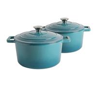 Argon Tableware Round Cast Iron Casserole Dishes - 4.5L - Teal Ombre - Pack of 2, Blue