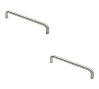 2x Round D Bar Pull Handle 319 x 19mm 300mm Fixing Centres Satin Stainless Steel