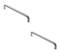 2x Round D Bar Pull Handle 319 x 19mm 300mm Fixing Centres Satin Steel