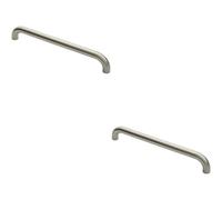 2x Round D Bar Pull Handle 480 x 30mm 450mm Fixing Centres Satin Steel