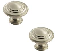 2x Round Ringed Pattern Door Knob 32mm Diameter Satin Nickel Cabinet Handle