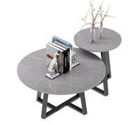 2x Round Sofa Side End Tables Sintered Stone Nesting Coffee Table