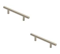 2x Round T Bar Cabinet Pull Handle 156 x 12mm 96mm Fixing Centres Satin Nickel