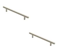 2x Round T Bar Cabinet Pull Handle 220 x 12mm 160mm Fixing Centres Satin Nickel