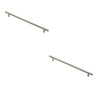 2x Round T Bar Cabinet Pull Handle 348 x 12mm 288mm Fixing Centres Satin Nickel