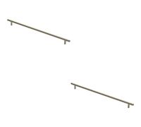2x Round T Bar Cabinet Pull Handle 444 x 12mm 384mm Fixing Centres Satin Nickel
