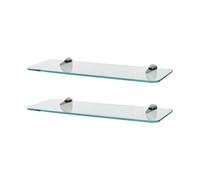 2x Rounded Floating Glass Bathroom Shelves 40cm Clear/Chrome Shower Storage Rack