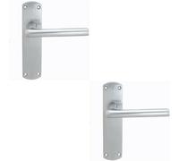 2X Rounded Straight Bar Handle On Latch Backplate 170 X 42mm Satin Chrome