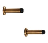 2 PACK | Rubber Tipped Doorstop Cylinder with Rose - Wall Mounted - 70mm - Antique Brass | Protective Door Buffer - Wall Protection Bumper - Internal Door Accessories