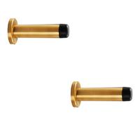Loops 2x Rubber Tipped Doorstop Cylinder with Rose Wall Mounted 70mm Satin Brass in Metallics Loops Metallics