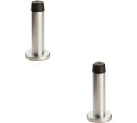 2x Rubber Tipped Doorstop Cylinder with Rose Wall Mounted 71mm Satin Chrome
