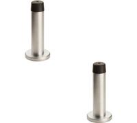 Loops 2x Rubber Tipped Doorstop Cylinder with Rose Wall Mounted 71mm Satin Chrome Loops Multicolor