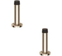 2x Rubber Tipped Doorstop Cylinder with Rose Wall Mounted 71mm Satin Nickel
