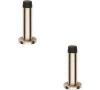 Loops 2x Rubber Tipped Doorstop Cylinder with Rose Wall Mounted 71mm Satin Nickel in Metallics Loops Metallics