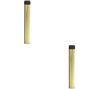 2x Rubber Tipped Wall mounted Doorstop Cylinder 71 x 16mm Polished Brass
