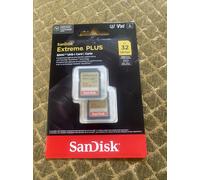 2x SanDisk Extreme Plus 32GB SDHC Memory Card Twin Pack 100% GENUINE