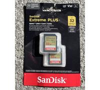 2x SanDisk Extreme Plus 32GB SDHC Memory Card Twin Pack 100% GENUINE