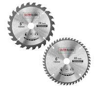 2x Saxton TCT Circular Saw Blades 150mm x 20mm bore 24 & 48 teeth + 16mm and 10mm Ring Compatible with Ryobi Bosch Makita Dewalt