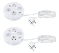 2x Schwaiger Multi Plug Cable Reel 4-Way Switch + Surge Protection 1.5m