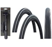 2x Schwalbe LUGANO 700 x 25c WHITE STRIPES Road Bike TYRES + BALDYS MINI PUMP