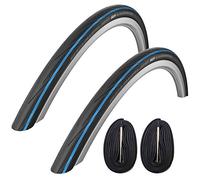 2x Schwalbe Lugano 700c x 25 Road Racing Bike Tyres & 60mm Presta Tubes - Blue