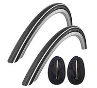 2x Schwalbe Lugano 700c x 25 Road Racing Bike Tyres & 60mm Presta Tubes - White