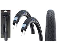 2x Schwalbe MARATHON PLUS 26 x 1-3/8 Puncture Protected TYRES + BALDYS MINI PUMP