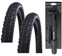 2x Schwalbe SMART SAM 29 x 2.60 Mountain Bike Tyres BLACK + BALDYS MINI PUMP