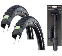 2x Schwalbe SMART SAM PLUS 27.5 x 2.25 P-Resistant Bike TYRES + BALDYS MINI PUMP