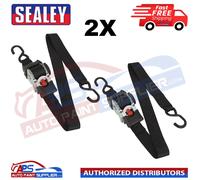 2X Sealey ATD25301 Auto Retract Ratchet Tie Down Strap 25mm x 3 Metre + Hooks